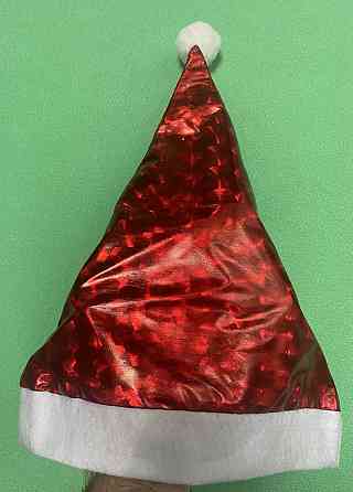 Новогодняя шапка красная блестящая для детей и взрослых - размер окружности около 56 см, текстиль Киев