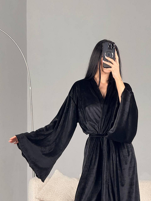 Женский стильный домашний велюровый макси халат плюш велюр Одесса - изображение 4