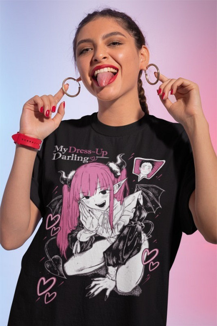 Футболка для хлопчика з аніме принтом Аніме Ловерс Гіфт Марін оверсайз (зріст від 165 до 180) Чорний AnimeJ0338m Дніпро - фото 1
