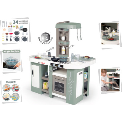 Игровой набор Smoby Большая интерактивная кухня Тефаль Студио с эффектом кипения 34 аксессуара Мятно-серая с белым (311053) Винница - изображение 2