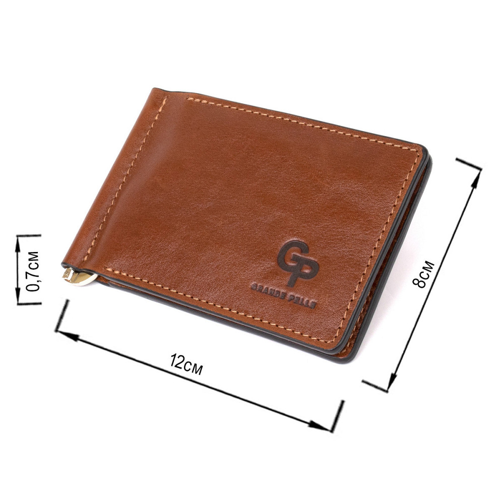 Мужской кожаный зажим для денег GRANDE PELLE 11474 Коричневый Киев - изображение 3