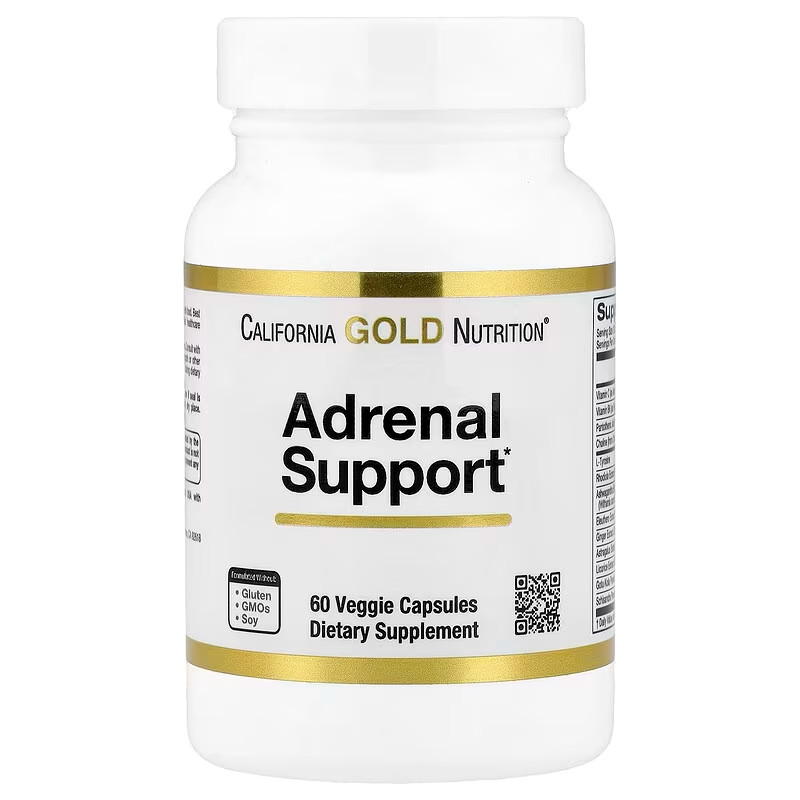 Поддержка надпочечников California Gold Nutrition Adrenal Support with L-Tyrosine, Rhodiola Ashwagandha and Eleuthero 60 Veggie Capsules Луцк - изображение 1