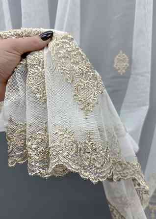 Тюль VR-Textil 1825т Грек-сетка с вышивкой и люрексом Молочный с капучино 300х270 см (40-171) Киев