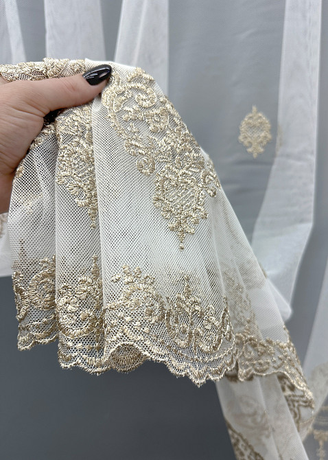 Тюль VR-Textil 1825т Грек-сетка с вышивкой и люрексом Молочный с капучино 300х270 см (40-171) Киев - изображение 5