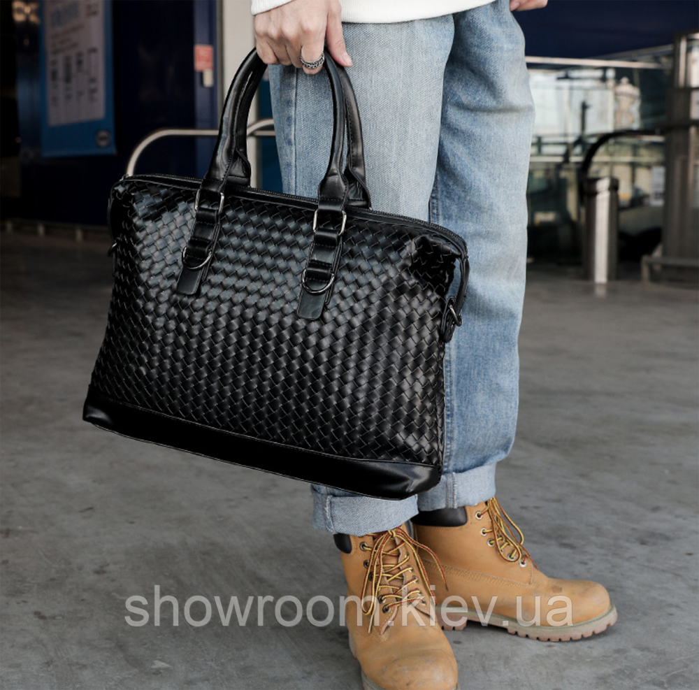 Чоловіча сумка із плетіння Prestige (4030) чорна Київ - фото 1