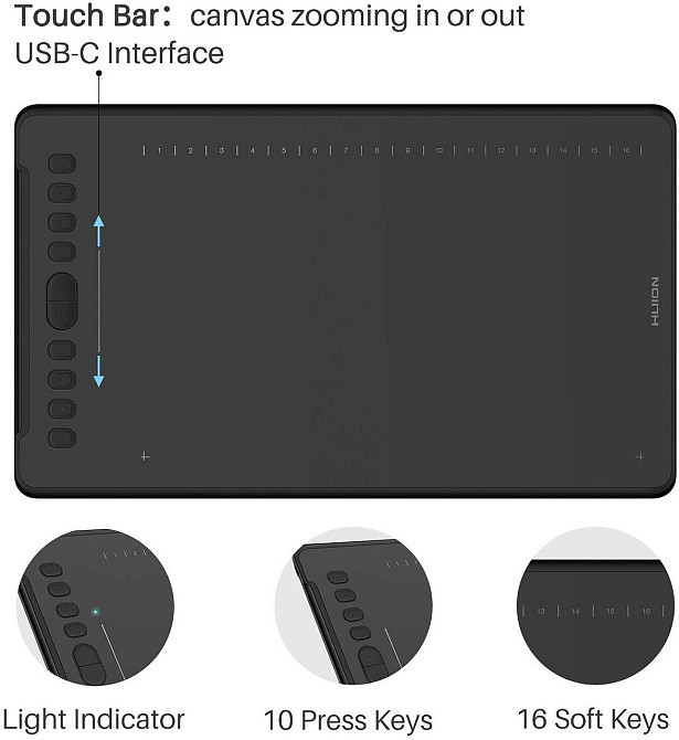 Графічний планшет Huion H1161 + рукавичка ( Чорний ) Харьков - изображение 6