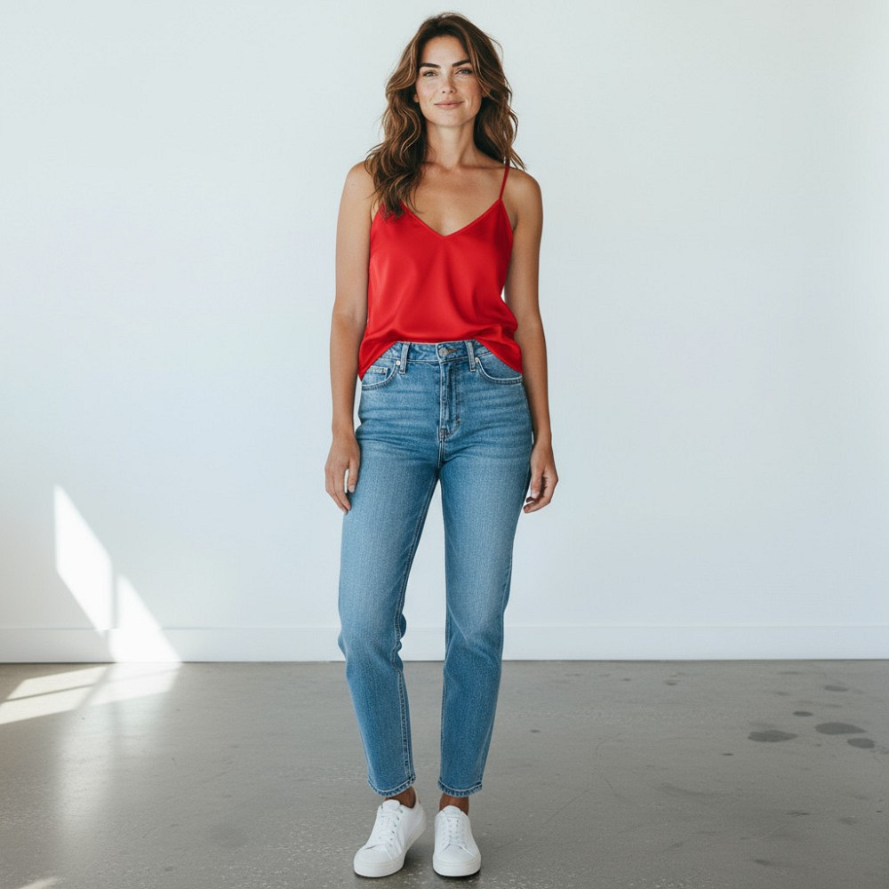 Шовкова майка на тонких бретельках Червоний M/L Харків - фото 2