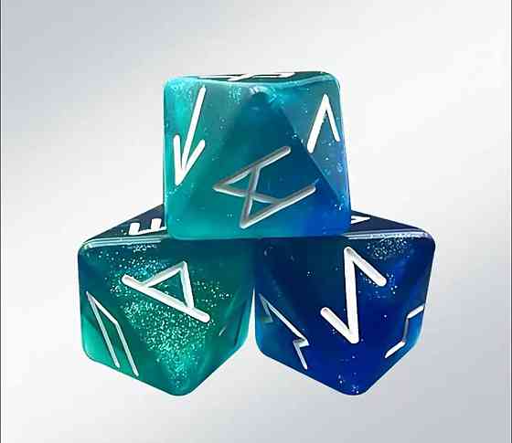 Рунические кубики из смолы 8-гранные — набор 3 шт, магические кости с рунами Киев