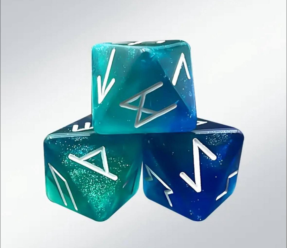 Рунические кубики из смолы 8-гранные — набор 3 шт, магические кости с рунами Киев - изображение 2