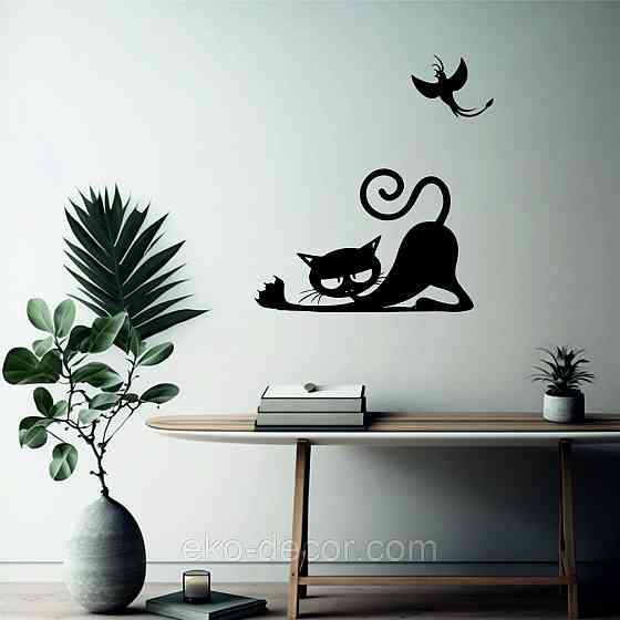 Декоративное настенное 3D Панно «Кот» Декор на стену с объемом 90*58 см, Черный Киев