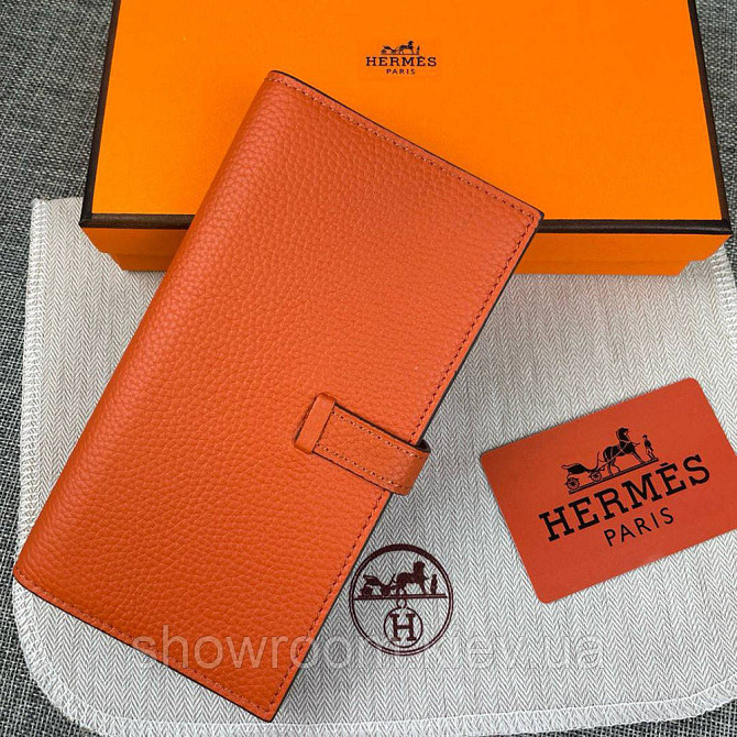 Женский оранжевый кожаный кошелек Hermes (H-5123) Lux Киев - изображение 7