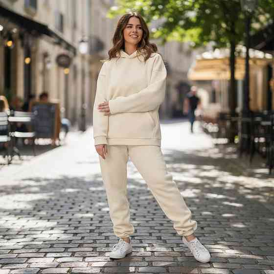 Женский спортивный теплый костюм на флисе батал Молочный 2XL/3XL Харьков