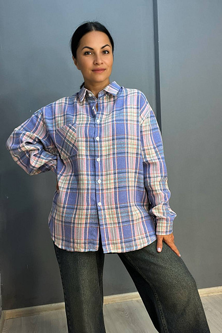 Сорочка жіноча Baoyu 225 картата оверсайз фланель подовжена спинка one size, бузковий, one size Київ - фото 3