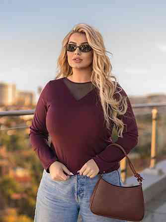 Жіноча кофтинка з декольте сітка "Annabel" | Норма і батал Бордовий, 50-52 Київ