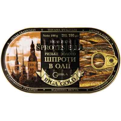 Рибні консерви Ризьке золото Шпроти в олії 190 г з ключем (4820062446372) Вінниця
