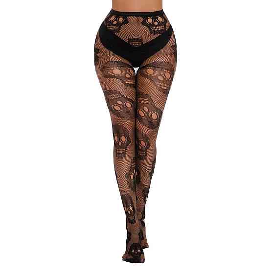 Колготки с черепами на хэллоуин в сетку one size черный Киев