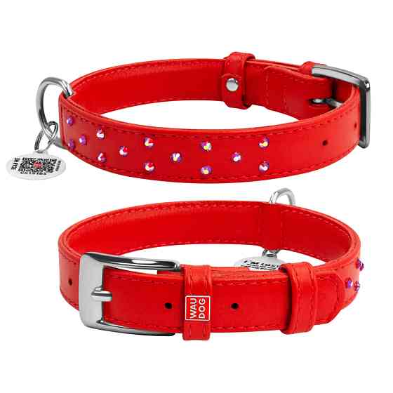 Нашийник для собак шкіряний WAUDOG Glamour з QR паспортом, з клейовими стразами, Ш 25 мм, Дов 3 Коломыя