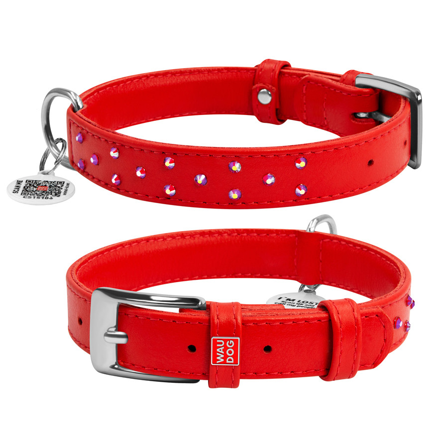 Нашийник для собак шкіряний WAUDOG Glamour з QR паспортом, з клейовими стразами, Ш 25 мм, Дов 3 Коломыя - изображение 4