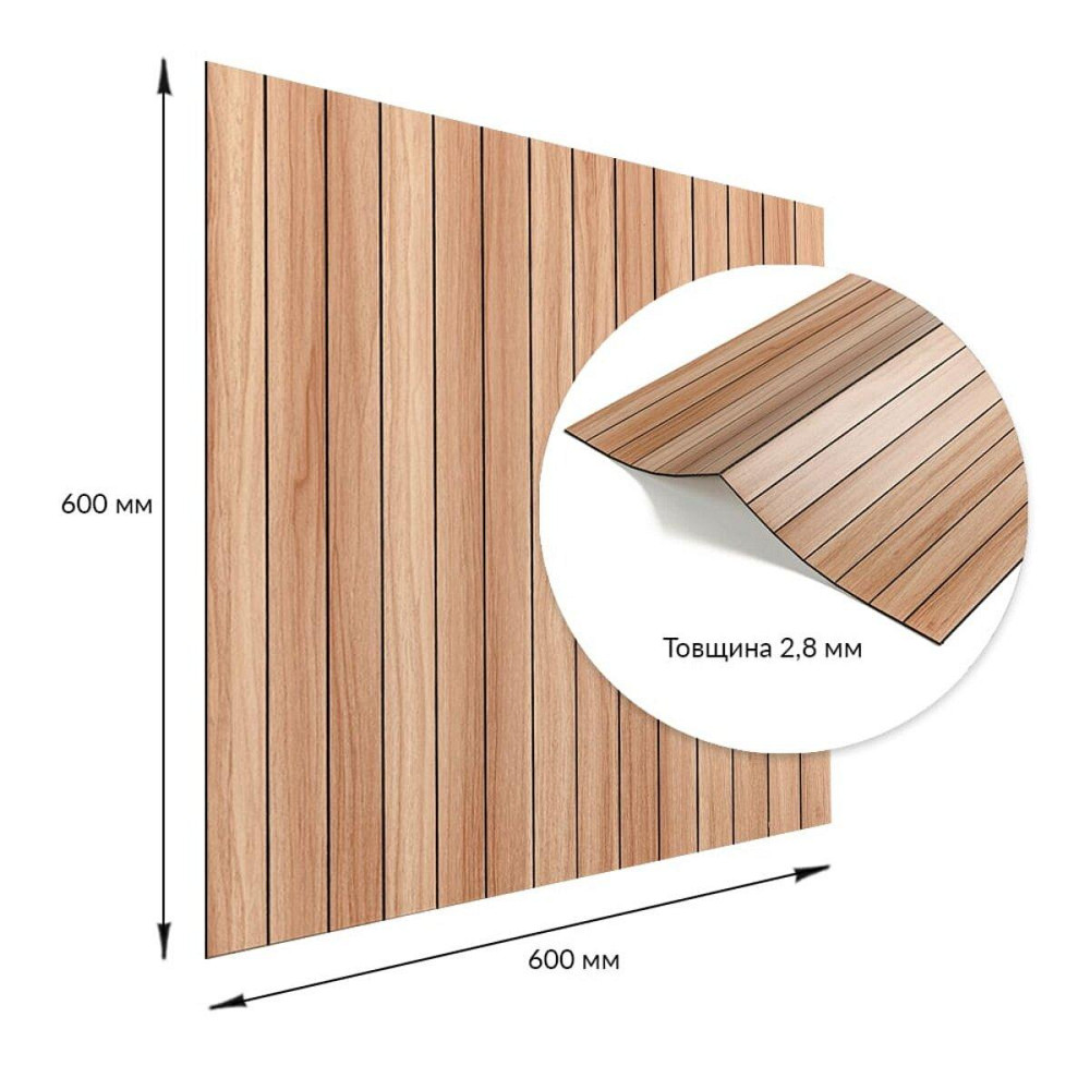 Покрытие виниловое самоклеющееся 3D рейки 600х600х2,8мм Тик золотистый SW-00002203 Днепр - изображение 3