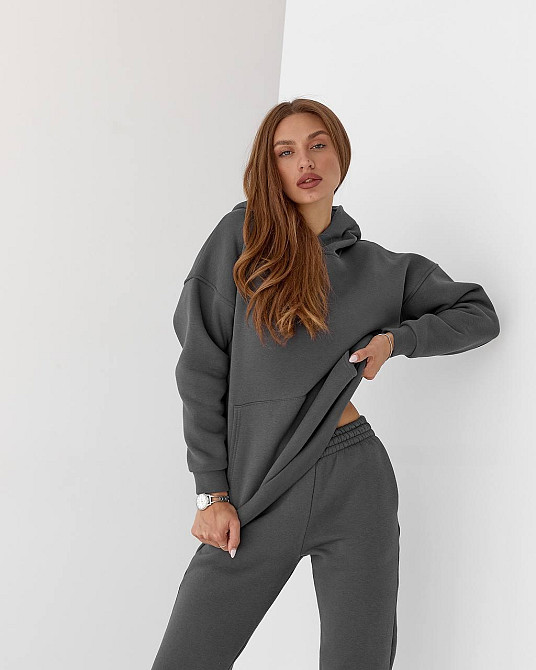 Жіночий спортивний теплий костюм оверсайз Графітовий S Харків - фото 1