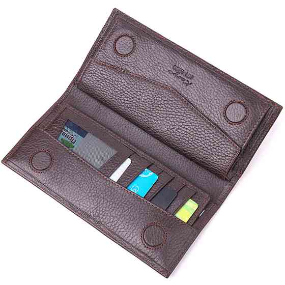 Чудовий вертикальний чоловічий гаманець із натуральної зернистої шкіри KARYA 21437 Коричневий Київ