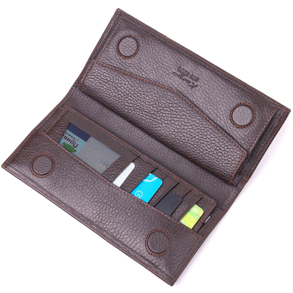 Чудовий вертикальний чоловічий гаманець із натуральної зернистої шкіри KARYA 21437 Коричневий Київ - фото 6