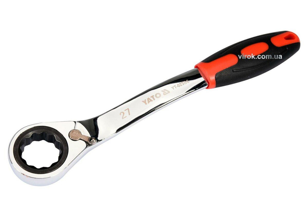 Ключ накидний, вигнутий з тріщаткою YATO: М27, HRC 42-48, Cr-V, з прогумованою ергономічною ручкою Одеса - фото 1