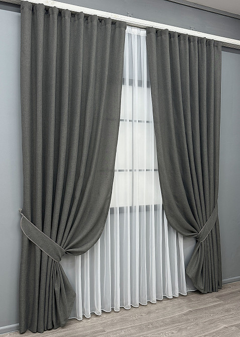 Комплект готових штор VR-Textil Льон Льон Мішковина № 1282ш Сірий 100х270 см 2 шт (31-0132) Київ - фото 3