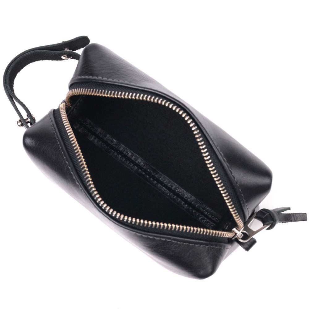 Небольшая косметичка из гладкой кожи на молнии Украина GRANDE PELLE 16761 Черная Киев - изображение 5