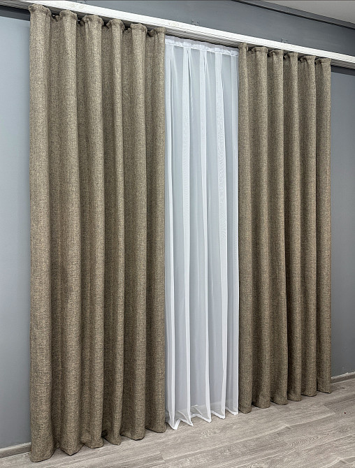 Комплект готовых штор VR-Textil Лен Мешковина № 1770ш Какао 150х270см 2 шт (33-0728) Киев - изображение 4