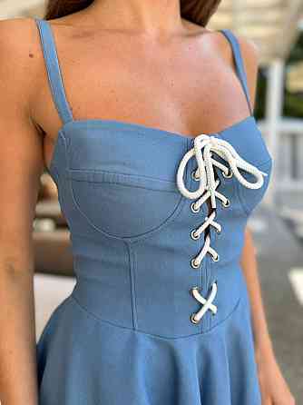 Женский романтичный сарафан на бретелях со шнуровкой джинс бенгалин Голубой, 46 Одесса
