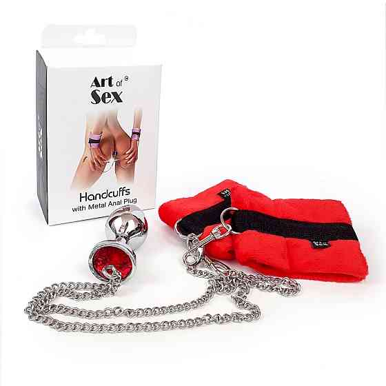 Наручники з металевою анальною пробкою Art of Sex Handcuffs with Metal Anal Plug size M Red Sex Aura Київ