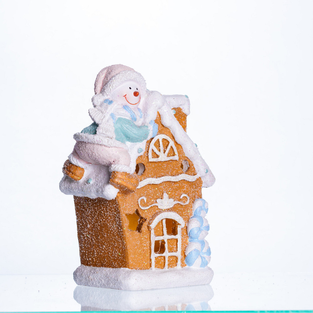 Новорічна декоративна фігурка з підсвіткою 14×9×20 см Новорічний декор Будиночок зі сніговиком з порцеляни CR-6-5 Коломыя - изображение 4