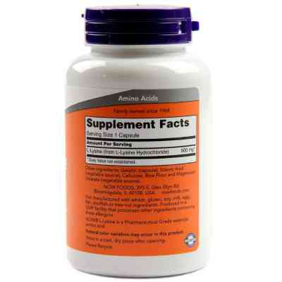 Амінокислота Now Foods L-Лізин, L-Lysin, 500 мг, 100 вегетаріанських капсул (NF0110) Вінниця