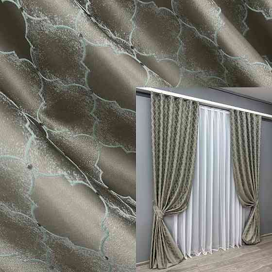 Комплект готовых штор VR-Textil Жаккард SAPFIR № 1753ш Серый с бирюзовым 150х300 см 2 шт (33-0710) Киев