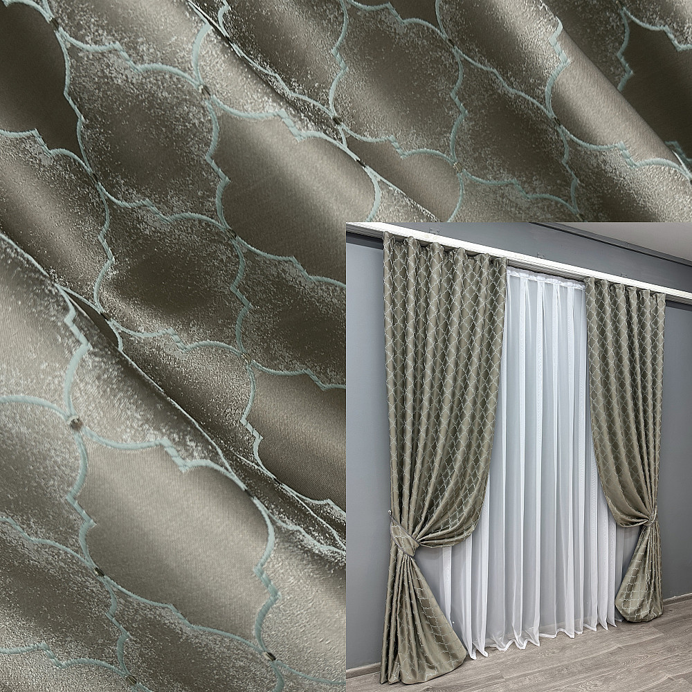 Комплект готовых штор VR-Textil Жаккард SAPFIR № 1753ш Серый с бирюзовым 150х300 см 2 шт (33-0710) Киев - изображение 1