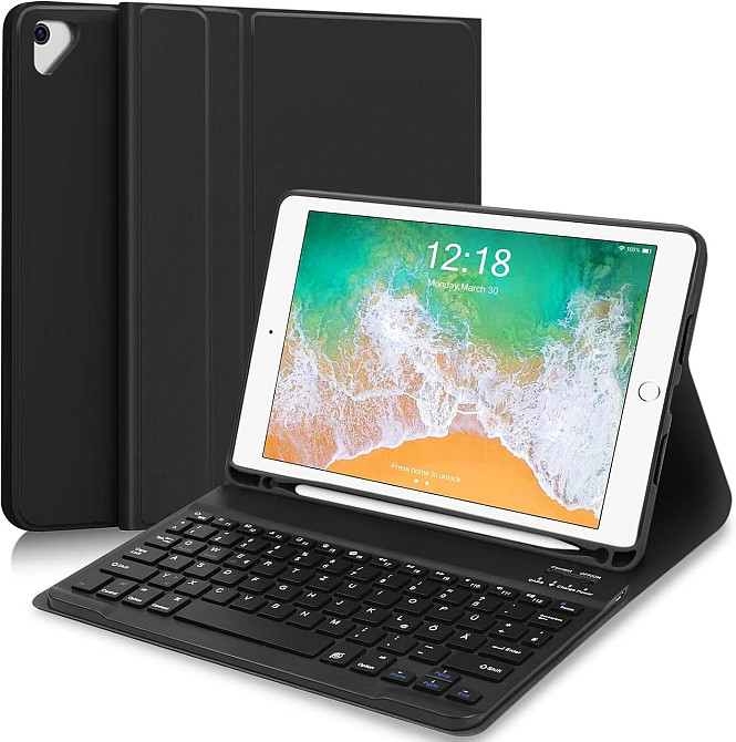 Клавіатурний чохол для iPad 9.7 (2018/6th) та 2017 (5th), iPad Air 1/2, магнітна бездротова QWERTZ з держачем для стилуса, чорний Київ - фото 1