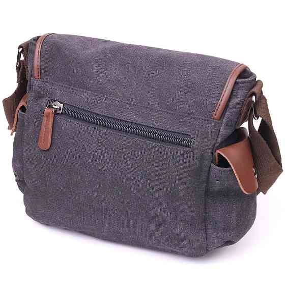 Горизонтальна чоловіча сумка з клапаном Чорна (Vintage) Київ