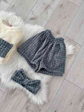 Женская уютная теплая пижама: кофта и шорты + повязка на голову из турецкой махры Одесса