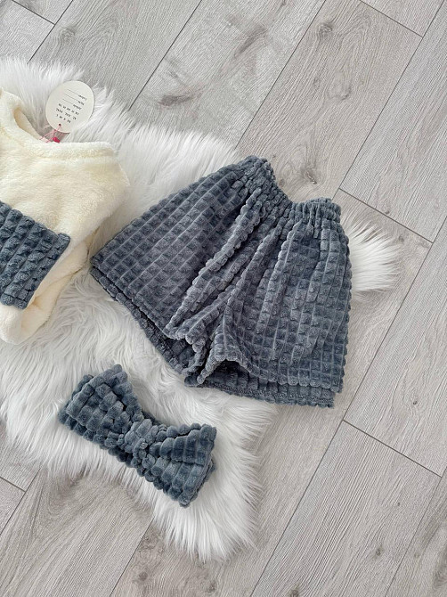 Жіноча затишна тепла піжама: кофта і шорти + пов'язка на голову з турецької махри Одеса - фото 5