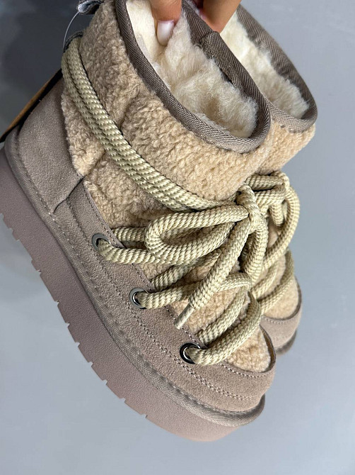 Угги женские Hengji 52-3 замшевые сноубутсы с мехом тедди на высокой подошве бежевые, 39, 24,5 см Киев - изображение 12