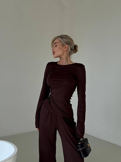 Жіночий базовий прогулянковий костюм двійка: лонгслів і штани турецький мікродайвінг Одеса - фото 8