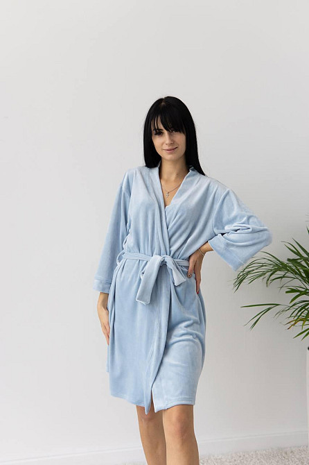 Халат жіночий плюш велюр під пояс Блакитний L Харків - фото 1