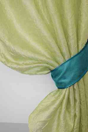 Кухонные шторы VR-Textil № 073к с ламбрекеном и подхватами  салатовый с бирюзовым 290х170 см (52-0151) Киев