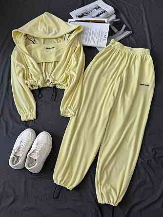 Женский повседневный стильный костюм тройка велюр Лимонный Одесса