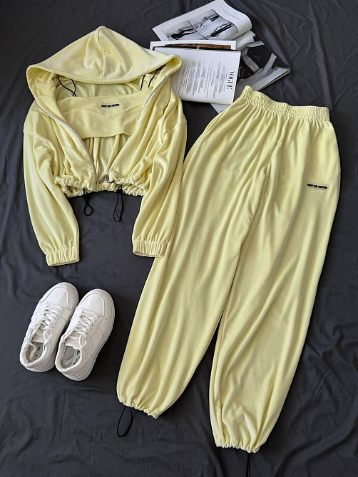 Женский повседневный стильный костюм тройка велюр Лимонный Одесса - изображение 4