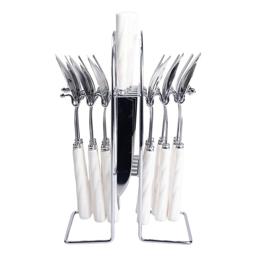 Yiwu Набір столових приборів на підставці 24 предмети столовий набір на 6 персон Білий зі срібл Київ - фото 2