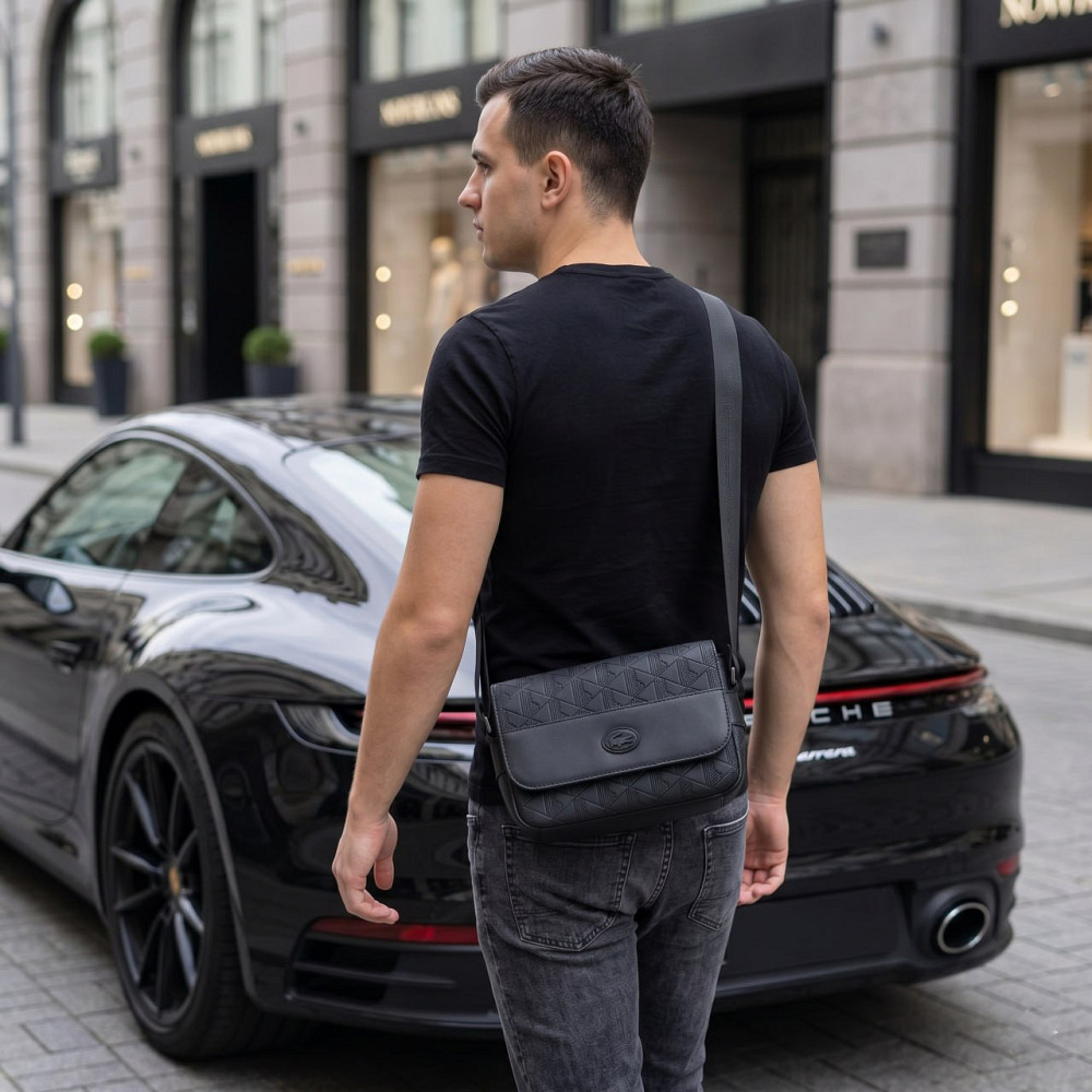 Мужская брендовая барсетка, сумка через плечо Lacoste (4838) черная Киев - изображение 6