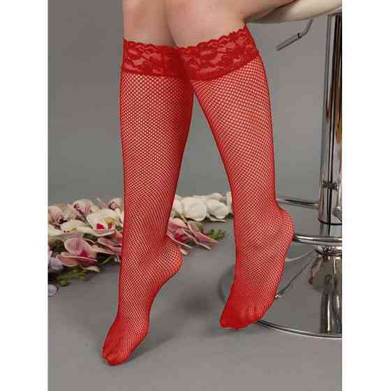 Длинные гольфы в сетку - Красный - XS/S/М – Эротическое бельё Винница