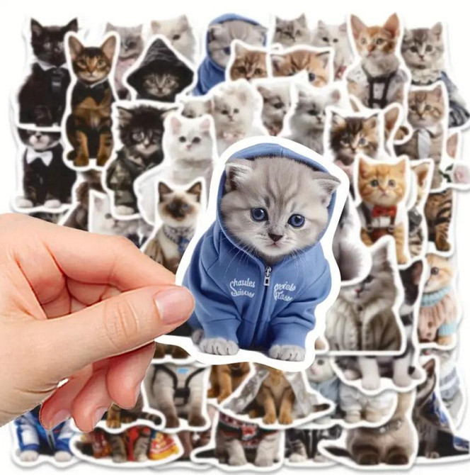 Наклейки Стікери Коти - Водонепроникні Вінілові Естетичні Наклейки з Котами для Пляшки Води, Комп'ют Київ - фото 3